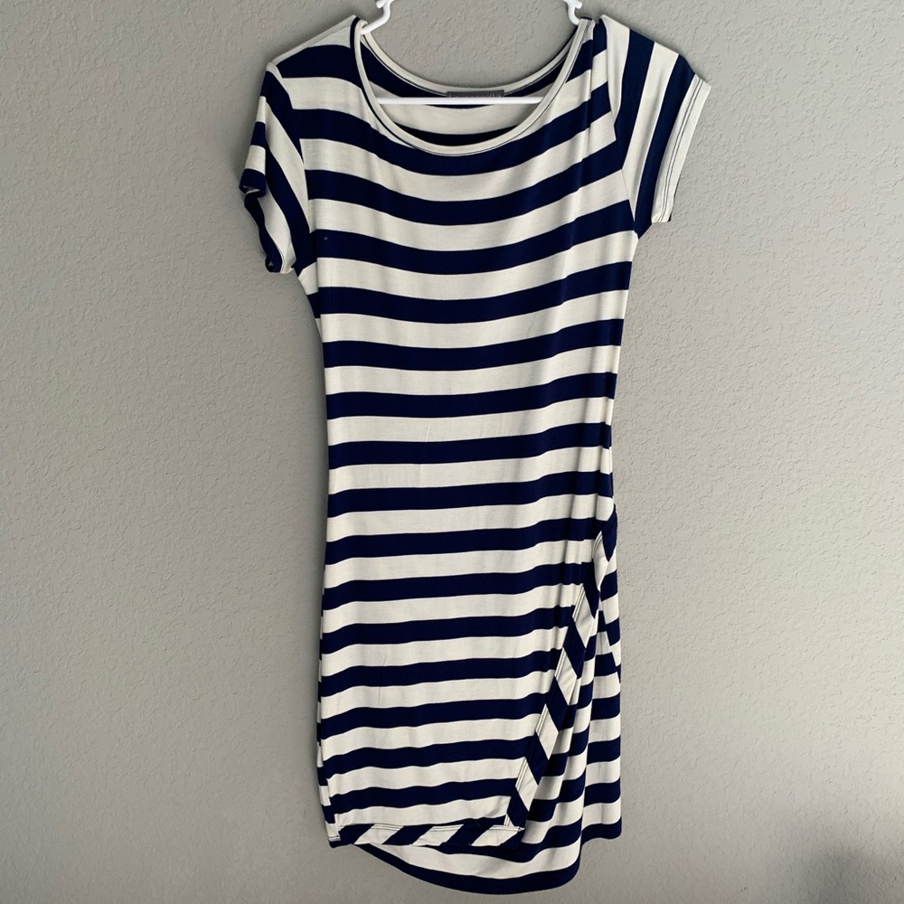 Blue and off white striped dress